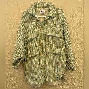 Zara Green Houndstooth Oversized Jacket